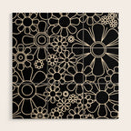 Minimal Retro Garden Flowers Contemporary Modern Black and Cream Pattern Wood Wall Art Gallery Image 1