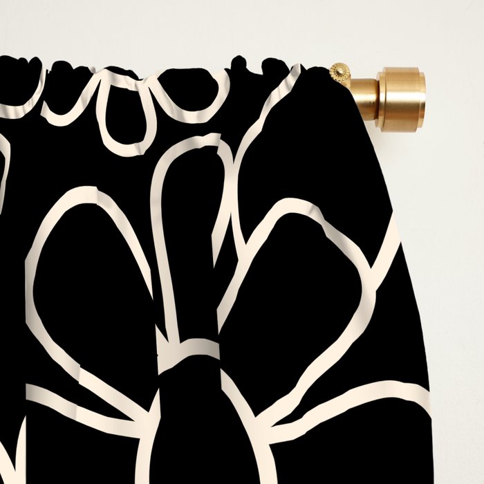 Minimal Retro Garden Flowers Contemporary Modern Black and Cream Pattern Window Curtain Gallery Image 2