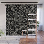 Minimal Retro Garden Flowers Contemporary Modern Black and Cream Pattern Wall Mural Gallery Image 1