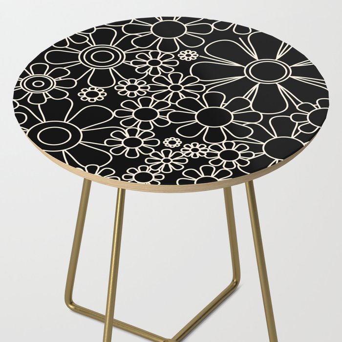 Minimal Retro Garden Flowers Contemporary Modern Black and Cream Pattern Side Table Gallery Image 2