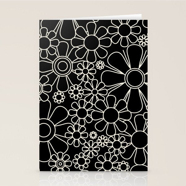 Minimal Retro Garden Flowers Contemporary Modern Black and Cream Pattern Stationery Card Gallery Image 1
