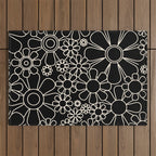 Minimal Retro Garden Flowers Contemporary Modern Black and Cream Pattern Outdoor Rug Gallery Image 1