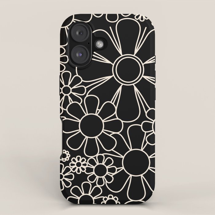 Minimal Retro Garden Flowers Contemporary Modern Black and Cream Pattern iPhone Case Gallery Image 1
