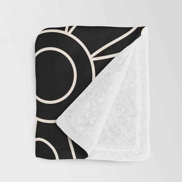 Minimal Retro Garden Flowers Contemporary Modern Black and Cream Pattern Throw Blanket Gallery Image 3