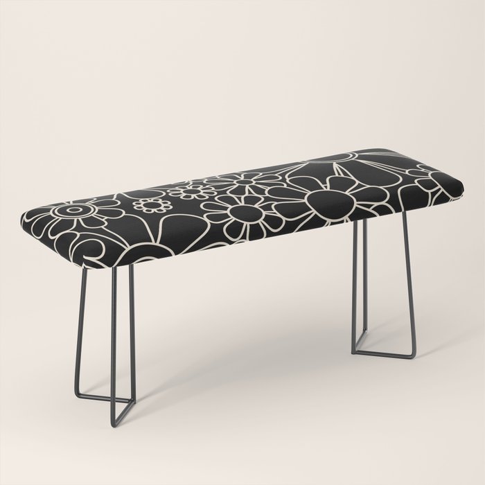 Minimal Retro Garden Flowers Contemporary Modern Black and Cream Pattern Bench Gallery Image 1