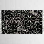 Minimal Retro Garden Flowers Contemporary Modern Black and Cream Pattern Tablecloth Gallery Image 2