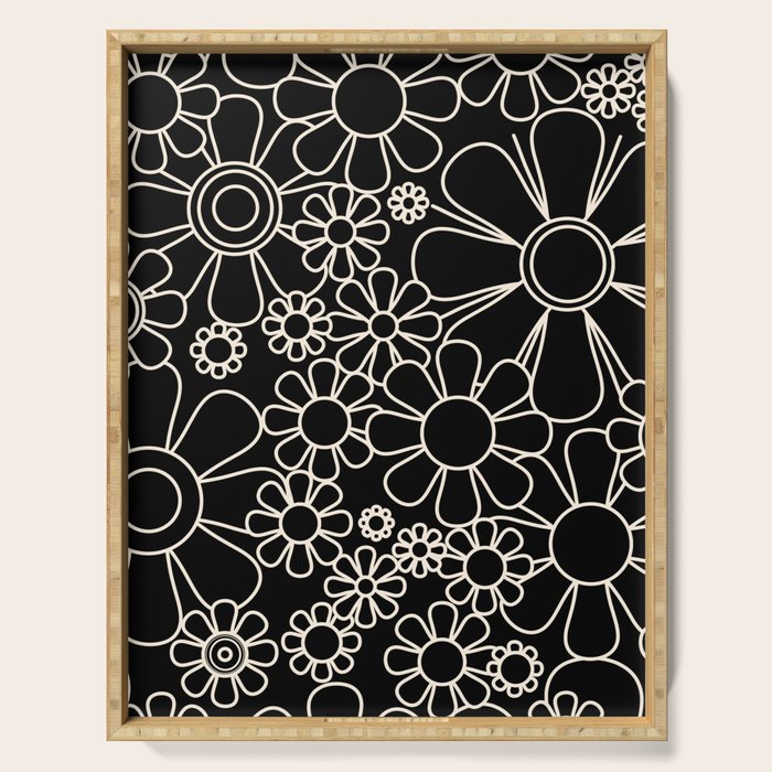Minimal Retro Garden Flowers Contemporary Modern Black and Cream Pattern Serving Tray Gallery Image 1