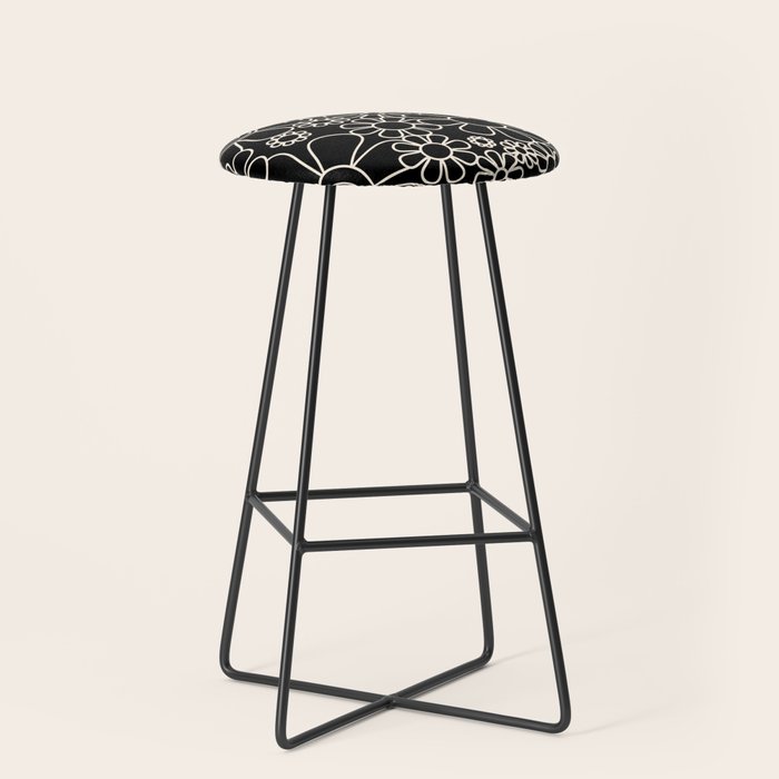 Minimal Retro Garden Flowers Contemporary Modern Black and Cream Pattern Stool Gallery Image 1