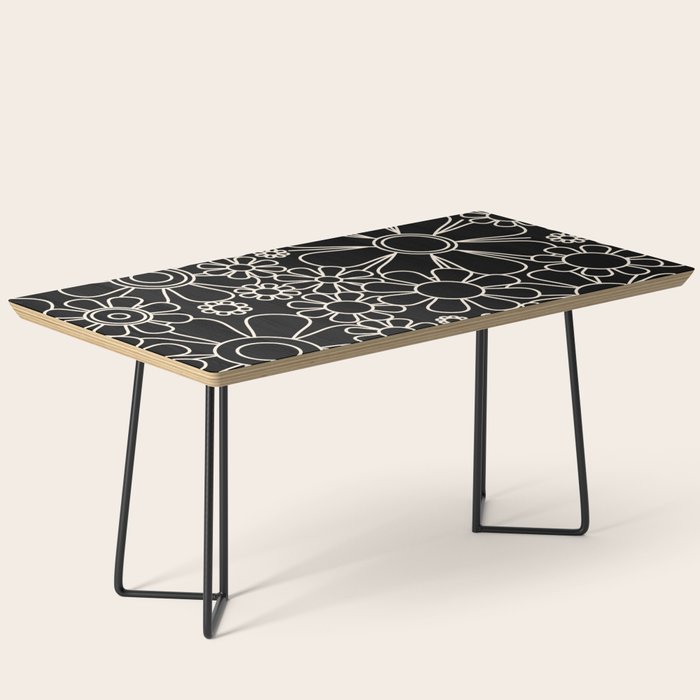 Minimal Retro Garden Flowers Contemporary Modern Black and Cream Pattern Coffee Table Gallery Image 1