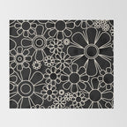 Minimal Retro Garden Flowers Contemporary Modern Black and Cream Pattern Throw Blanket Gallery Image 2