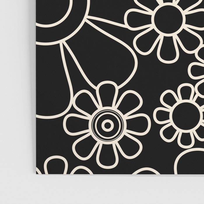 Minimal Retro Garden Flowers Contemporary Modern Black and Cream Pattern Poster Gallery Image 3