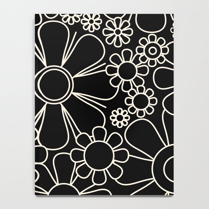 Minimal Retro Garden Flowers Contemporary Modern Black and Cream Pattern Notebook Gallery Image 4