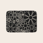 Minimal Retro Garden Flowers Contemporary Modern Black and Cream Pattern Bath Mat Gallery Image 1