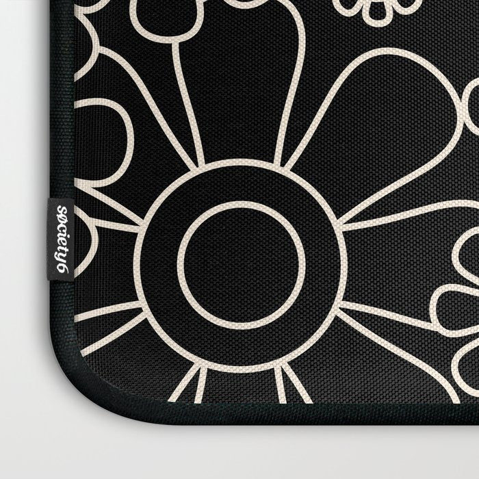 Minimal Retro Garden Flowers Contemporary Modern Black and Cream Pattern Laptop Sleeve Gallery Image 3