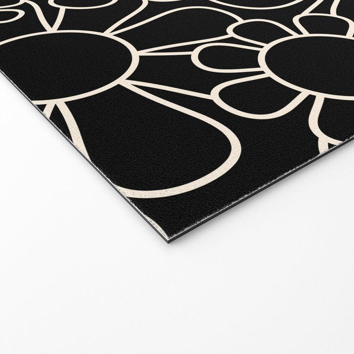 Minimal Retro Garden Flowers Contemporary Modern Black and Cream Pattern Welcome Mat Gallery Image 2