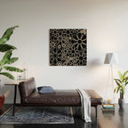 Minimal Retro Garden Flowers Contemporary Modern Black and Cream Pattern Wood Wall Art Gallery Image 2