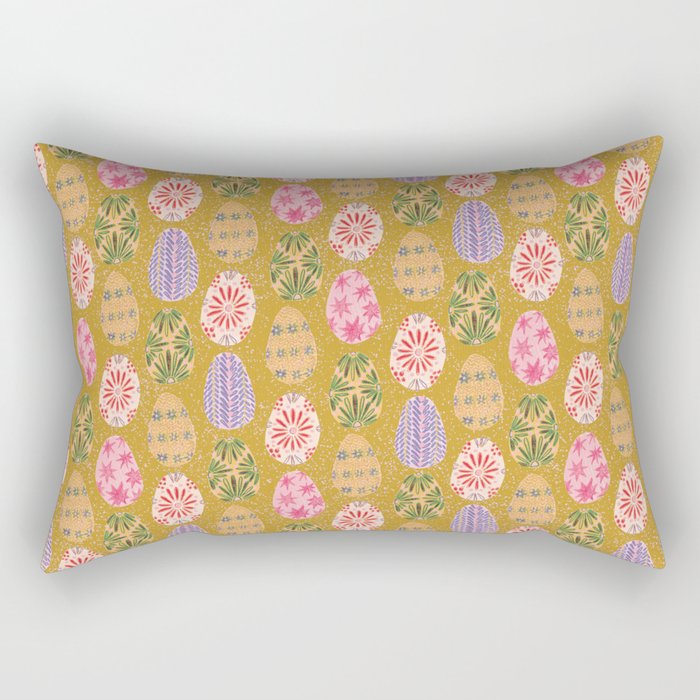 Colorful Folk Art Easter Eggs in Sandy Brown & Pink Rectangular Pillow Gallery Image 2