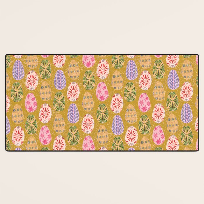 Colorful Folk Art Easter Eggs in Sandy Brown & Pink Desk Mat Gallery Image 3