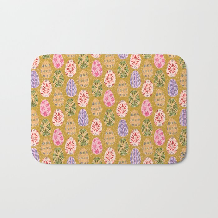 Colorful Folk Art Easter Eggs in Sandy Brown & Pink Bath Mat Gallery Image 1