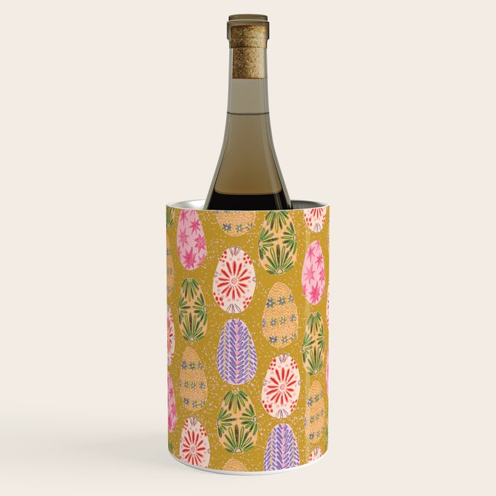 Colorful Folk Art Easter Eggs in Sandy Brown & Pink Wine Chiller Gallery Image 1