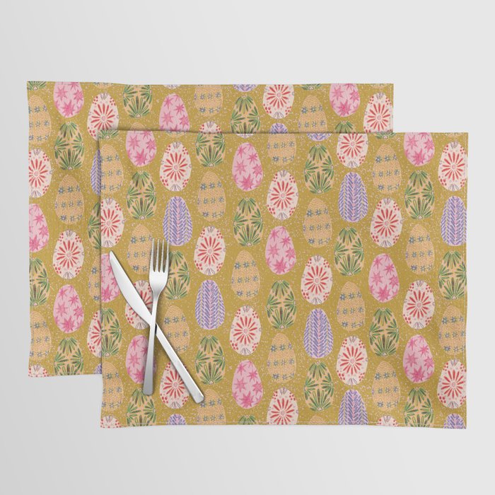 Colorful Folk Art Easter Eggs in Sandy Brown & Pink Placemat Gallery Image 1