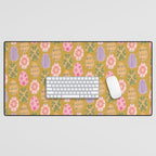 Colorful Folk Art Easter Eggs in Sandy Brown & Pink Desk Mat Gallery Image 1
