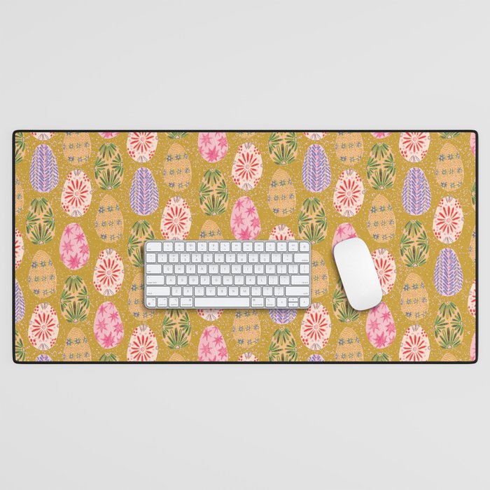 Colorful Folk Art Easter Eggs in Sandy Brown & Pink Desk Mat Gallery Image 1