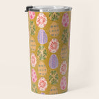 Colorful Folk Art Easter Eggs in Sandy Brown & Pink Travel Mug Gallery Image 3