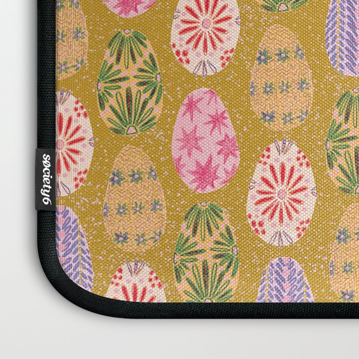 Colorful Folk Art Easter Eggs in Sandy Brown & Pink Laptop Sleeve Gallery Image 3