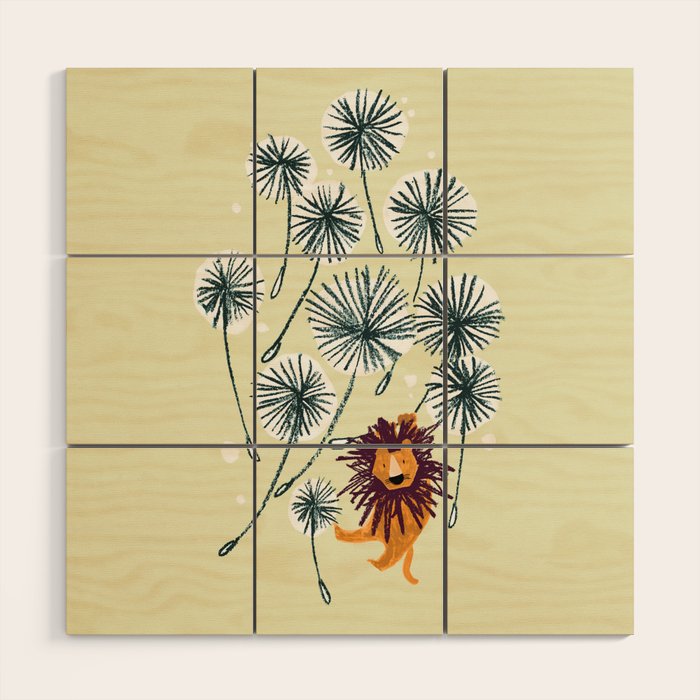 Lion on dandelion Wood Wall Art Gallery Image 1
