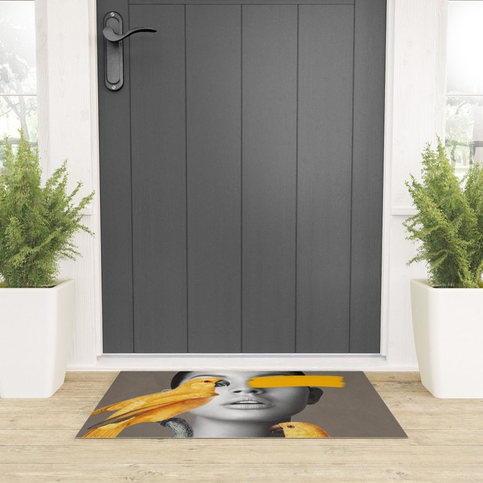 Girl with Parrots Welcome Mat Gallery Image 3
