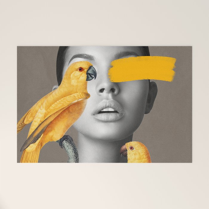 Girl with Parrots Welcome Mat Gallery Image 1