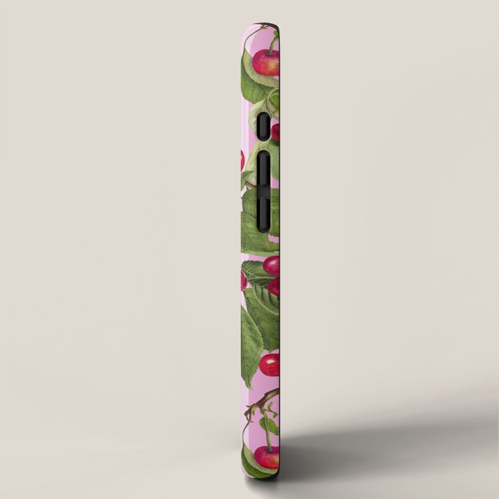 Lush Cherry Orchard Sweet Summer Fruits On Pink Stripes iPhone Case Gallery Image 2