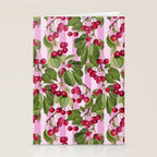 Lush Cherry Orchard Sweet Summer Fruits On Pink Stripes Stationery Card Gallery Image 2