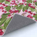 Lush Cherry Orchard Sweet Summer Fruits On Pink Stripes Rug Gallery Image 4