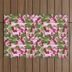 Lush Cherry Orchard Sweet Summer Fruits On Pink Stripes Outdoor Rug Gallery Image 1