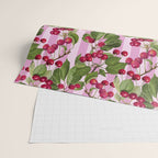 Lush Cherry Orchard Sweet Summer Fruits On Pink Stripes Wrapping Paper Gallery Image 2