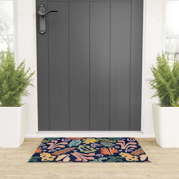 Block print leaves pattern Welcome Mat Gallery Image 3