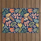 Block print leaves pattern Outdoor Rug Gallery Image 1