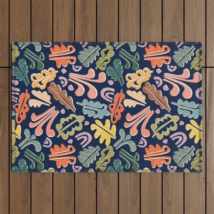 Block print leaves pattern Outdoor Rug Gallery Image 1