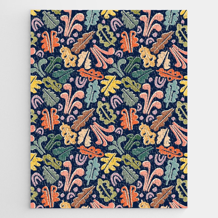 Block print leaves pattern Jigsaw Puzzle