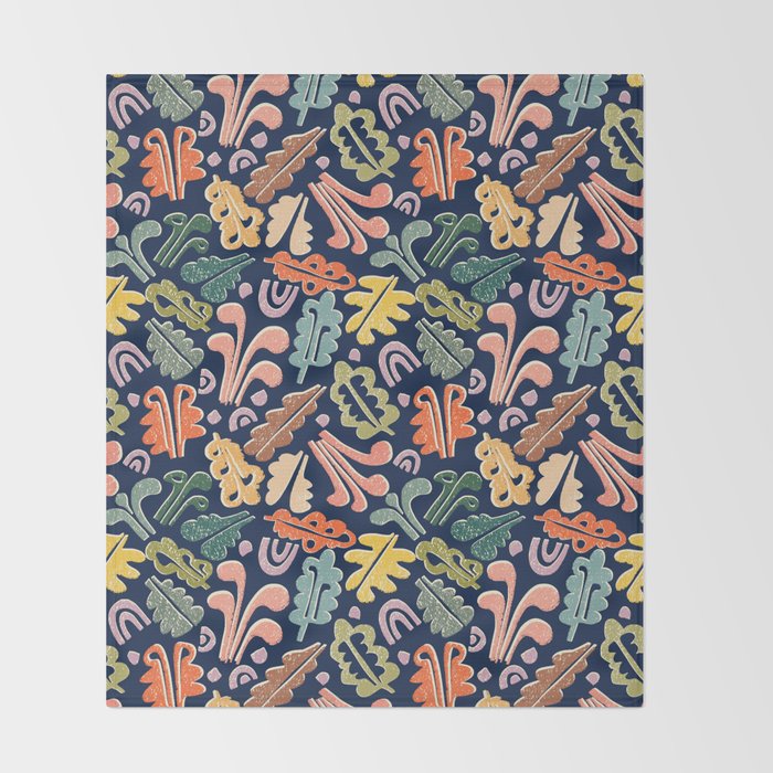 Block print leaves pattern Throw Blanket Gallery Image 2
