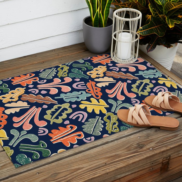 Block print leaves pattern Outdoor Rug Gallery Image 2