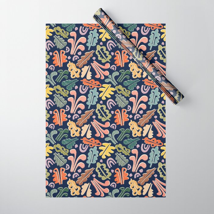 Block print leaves pattern Wrapping Paper Gallery Image 1
