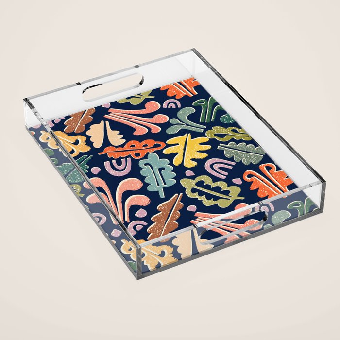 Block print leaves pattern Acrylic Tray Gallery Image 1