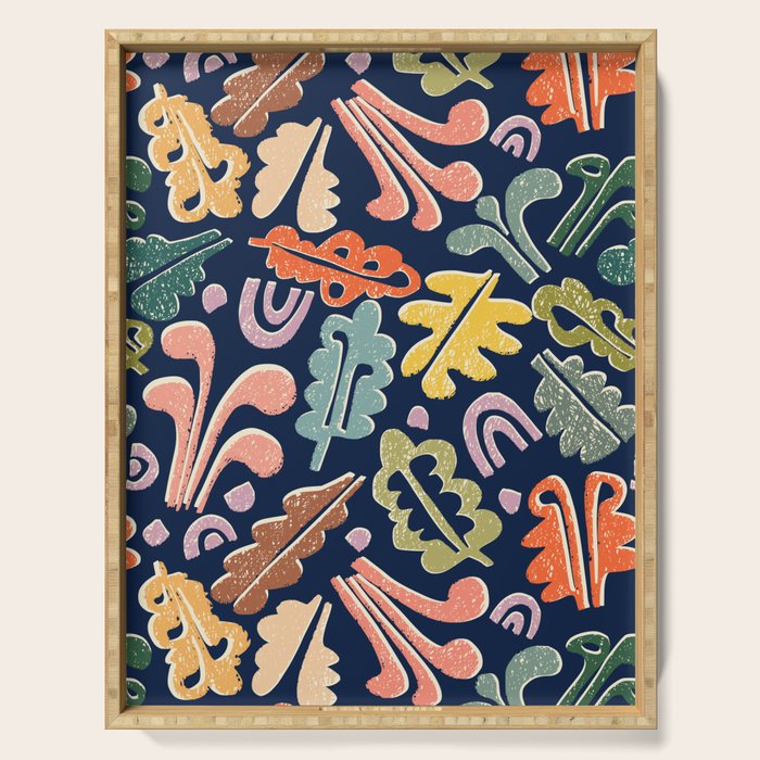 Block print leaves pattern Serving Tray Gallery Image 1