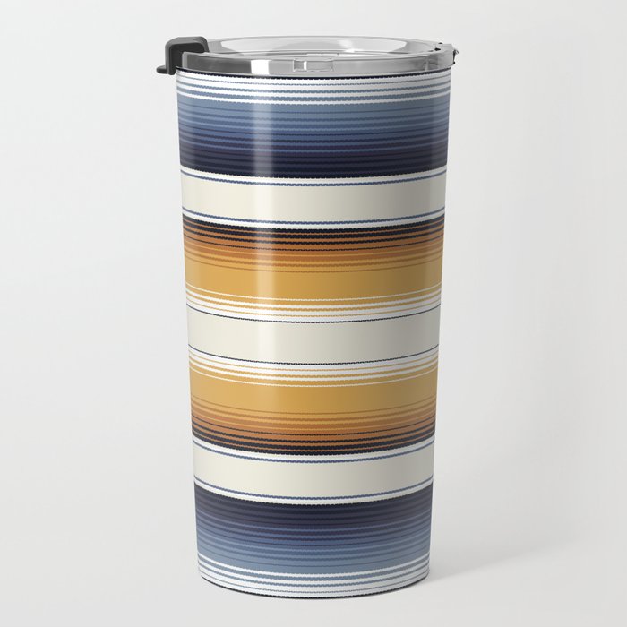 Indigo Blue, Amber Brown and Navajo White Southwest Serape Blanket Stripes Travel Mug Gallery Image 3