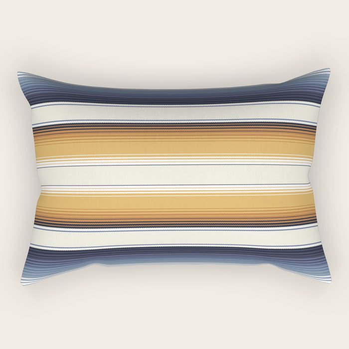 Indigo Blue, Amber Brown and Navajo White Southwest Serape Blanket Stripes Rectangular Pillow Gallery Image 1