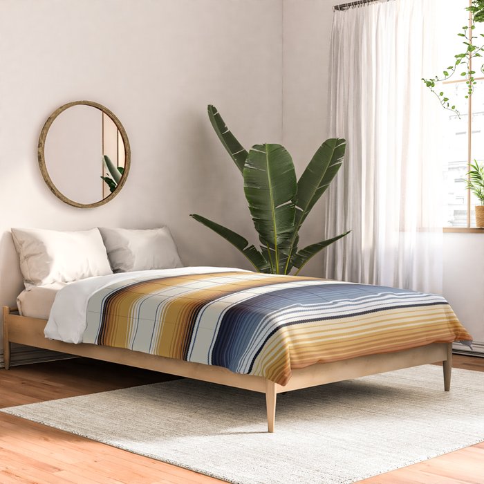 Indigo Blue, Amber Brown and Navajo White Southwest Serape Blanket Stripes Comforter Gallery Image 2