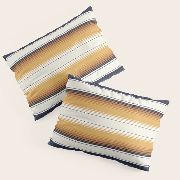 Indigo Blue, Amber Brown and Navajo White Southwest Serape Blanket Stripes Pillow Sham Gallery Image 1